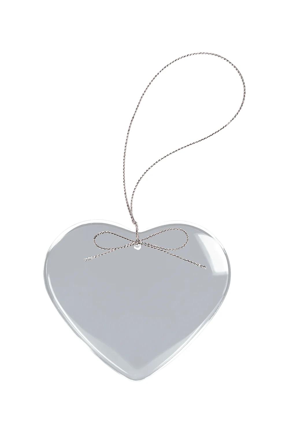 3 Clear Heart Glass Ornament with Silver String