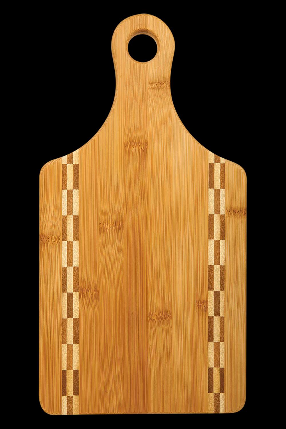 13 1/2 x 7 Paddle Shaped Bamboo Cutting Board with Butcher Block Inlay