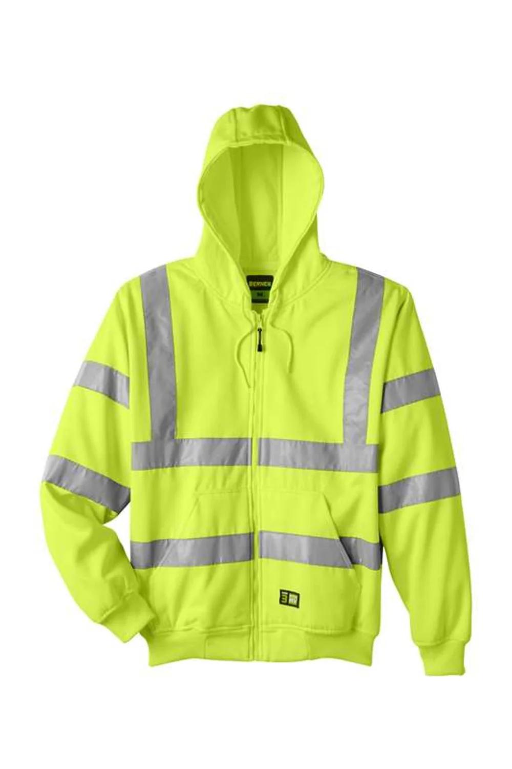Berne Apparel Men's Tall Hi-Vis Class 3 Lined Full-Zip Hooded Sweatshirt