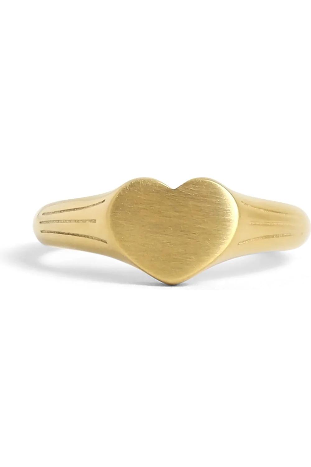 18K Gold PVD Stainless Steel Heart Signet Ring