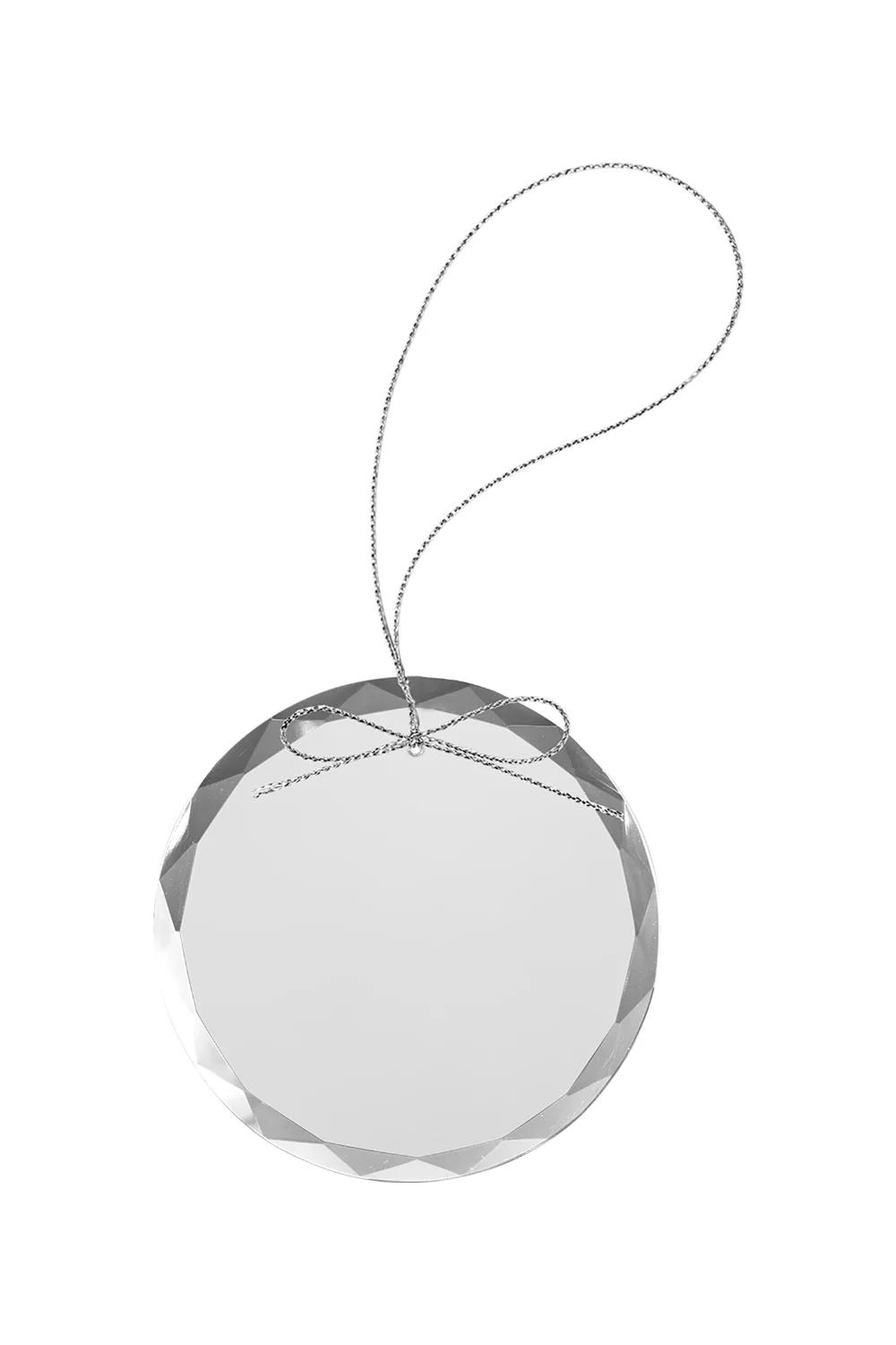 3 1/4 Clear Round Glass Ornament with Silver String