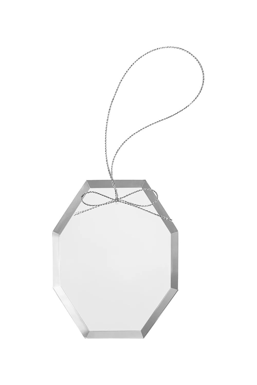 3 3/4 Clear Octagon Glass Ornament with Silver String